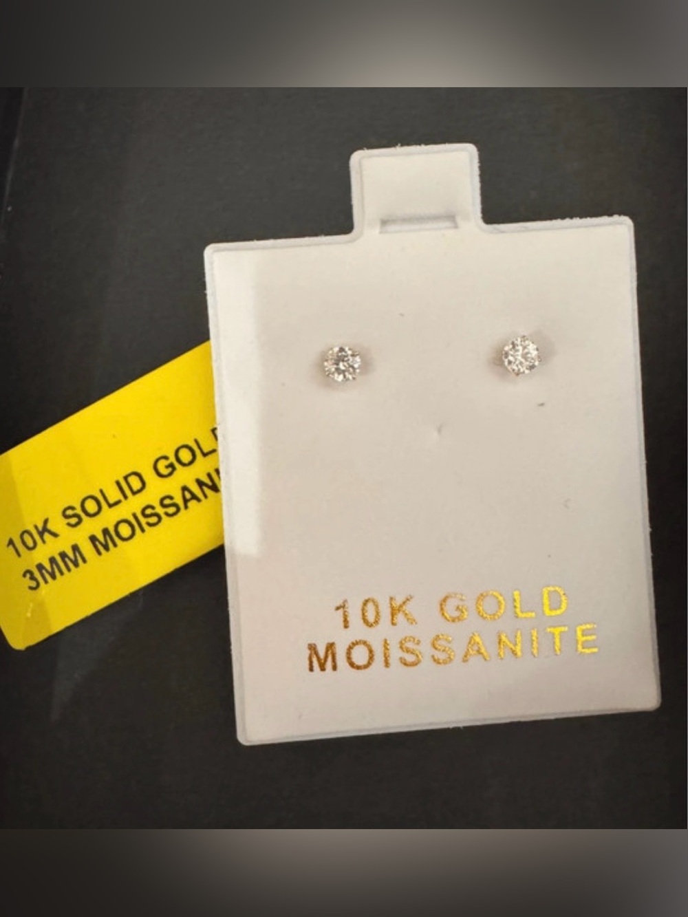 10K Yellow Gold 3mm Moissanite Stud Earrings 0.20 CTW NWT